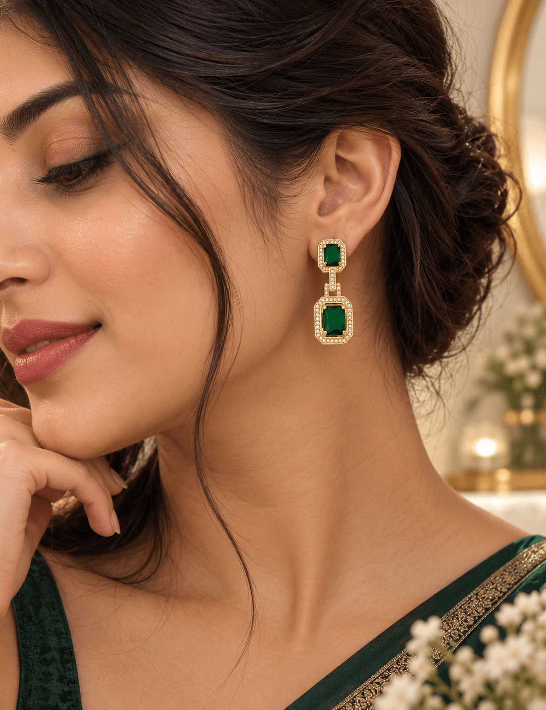 Emerald Royale Drop Earrings. view 2