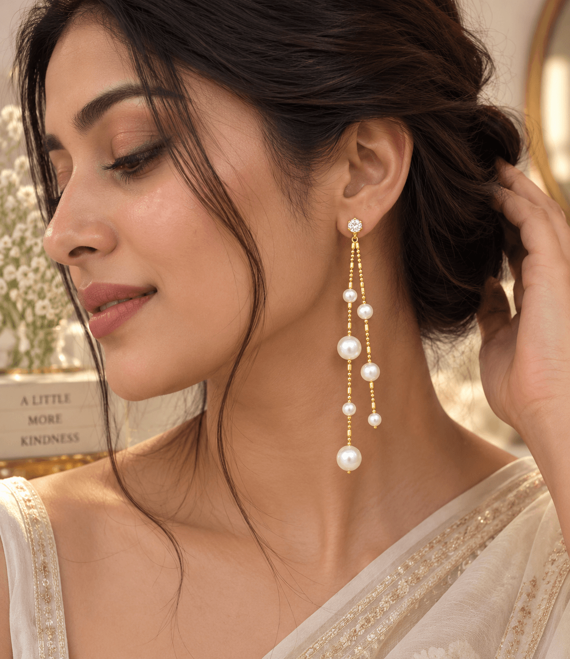 Pearl Cascade Elegance Earrings. view 2