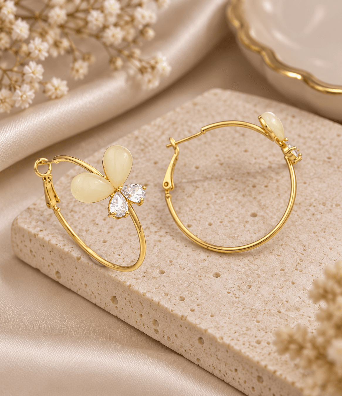 Ivory Petal Hoop Earrings.