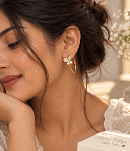 Ivory Petal Hoop Earrings. thumbnail 2