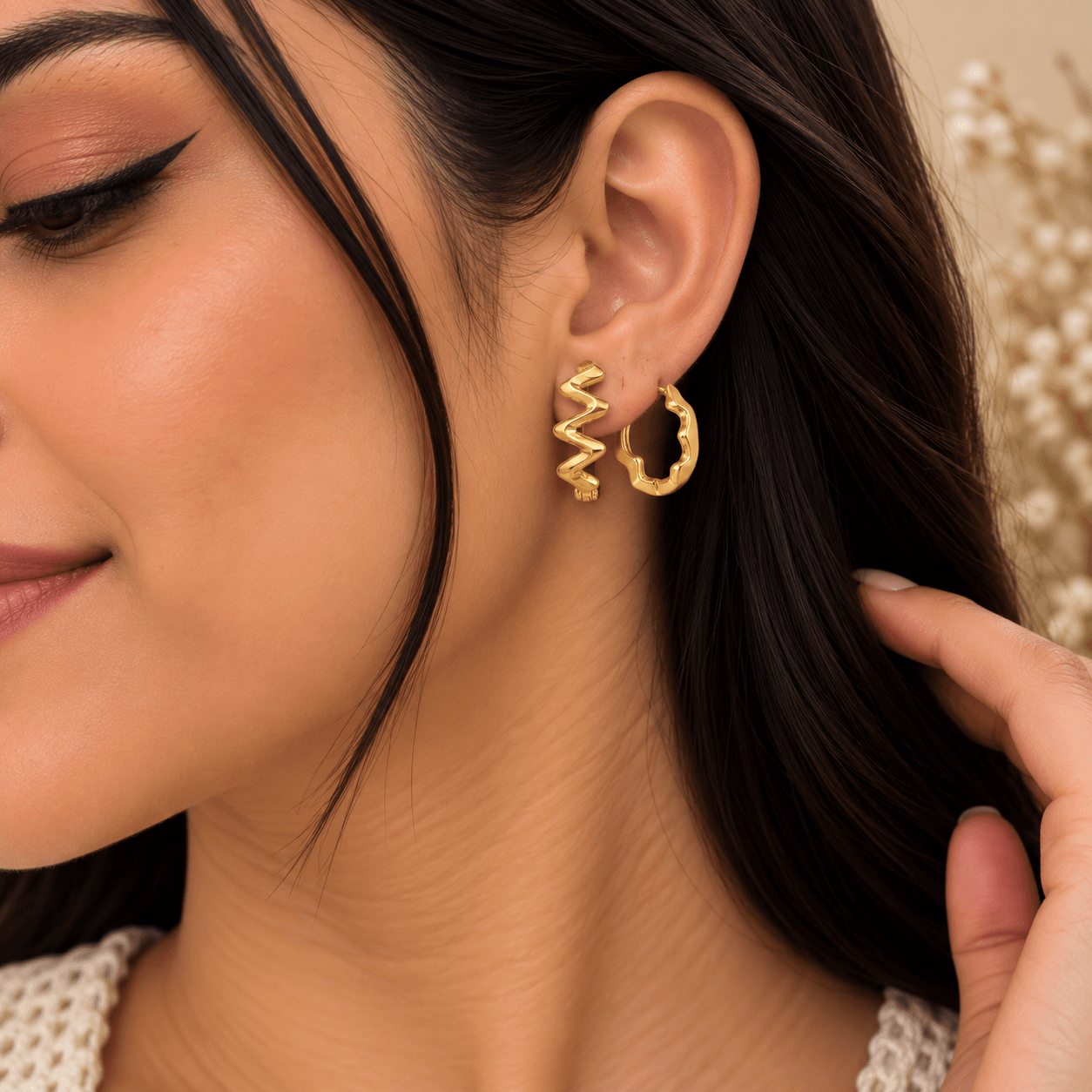 Zaria Wave Hoop Earrings. view 2