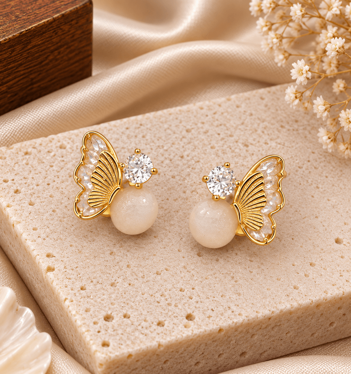 Aurelia Butterfly Pearl Earrings.