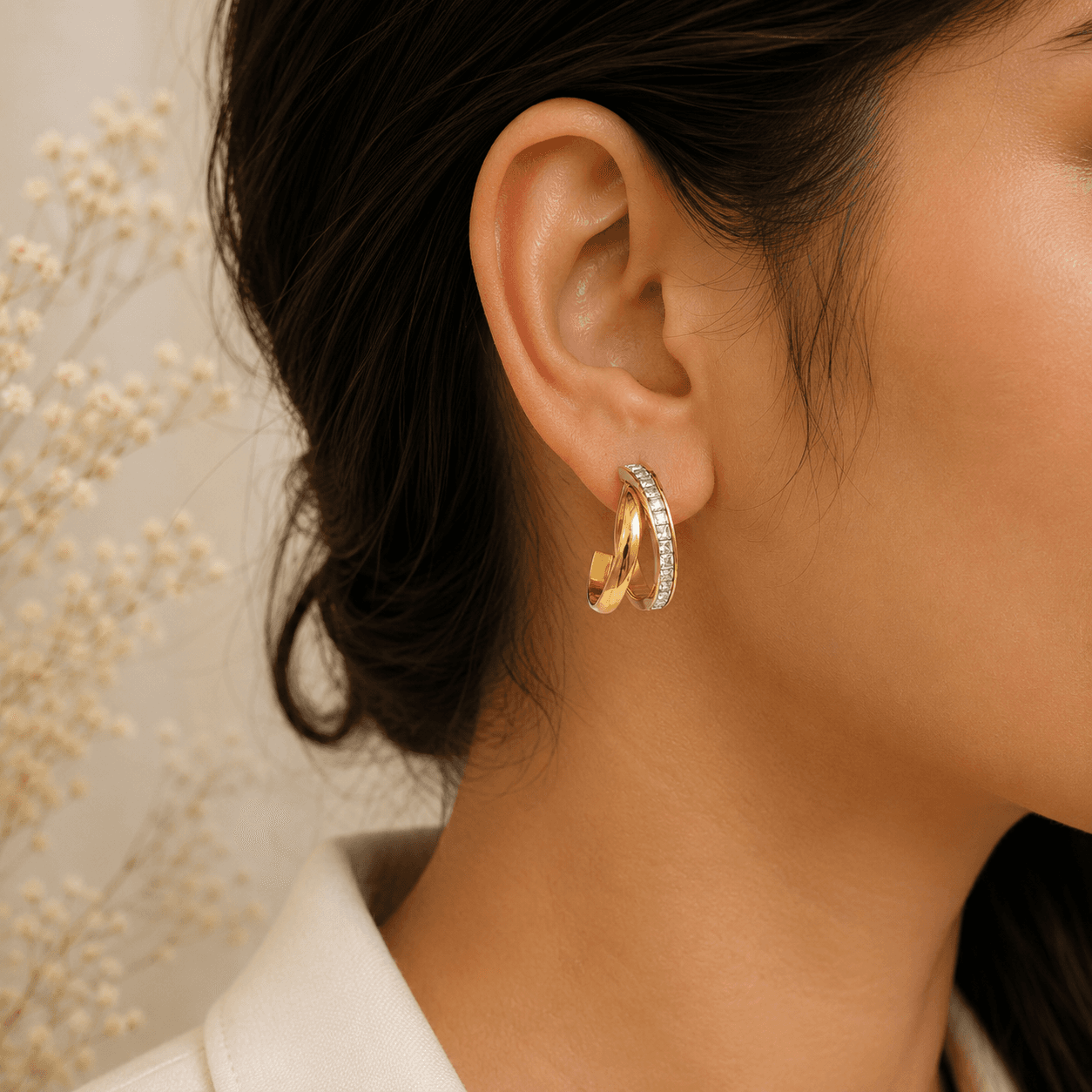 Celeste Crystal Arc Earrings. view 2