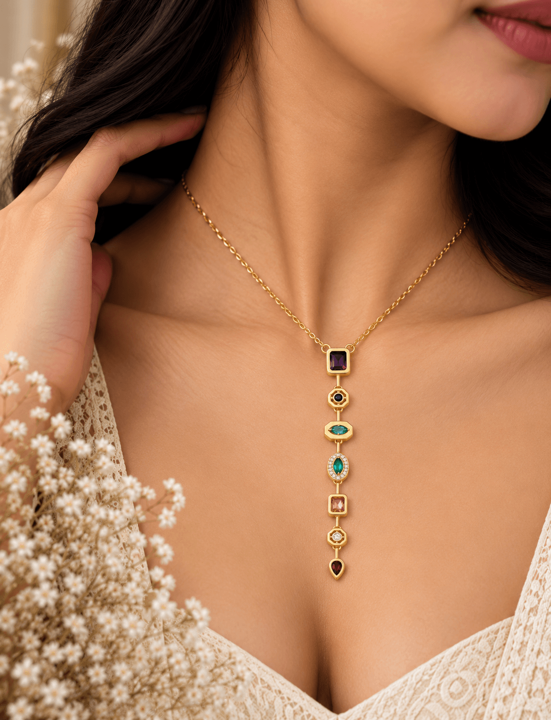 Aurora Mosaic Drop Necklace. view 2