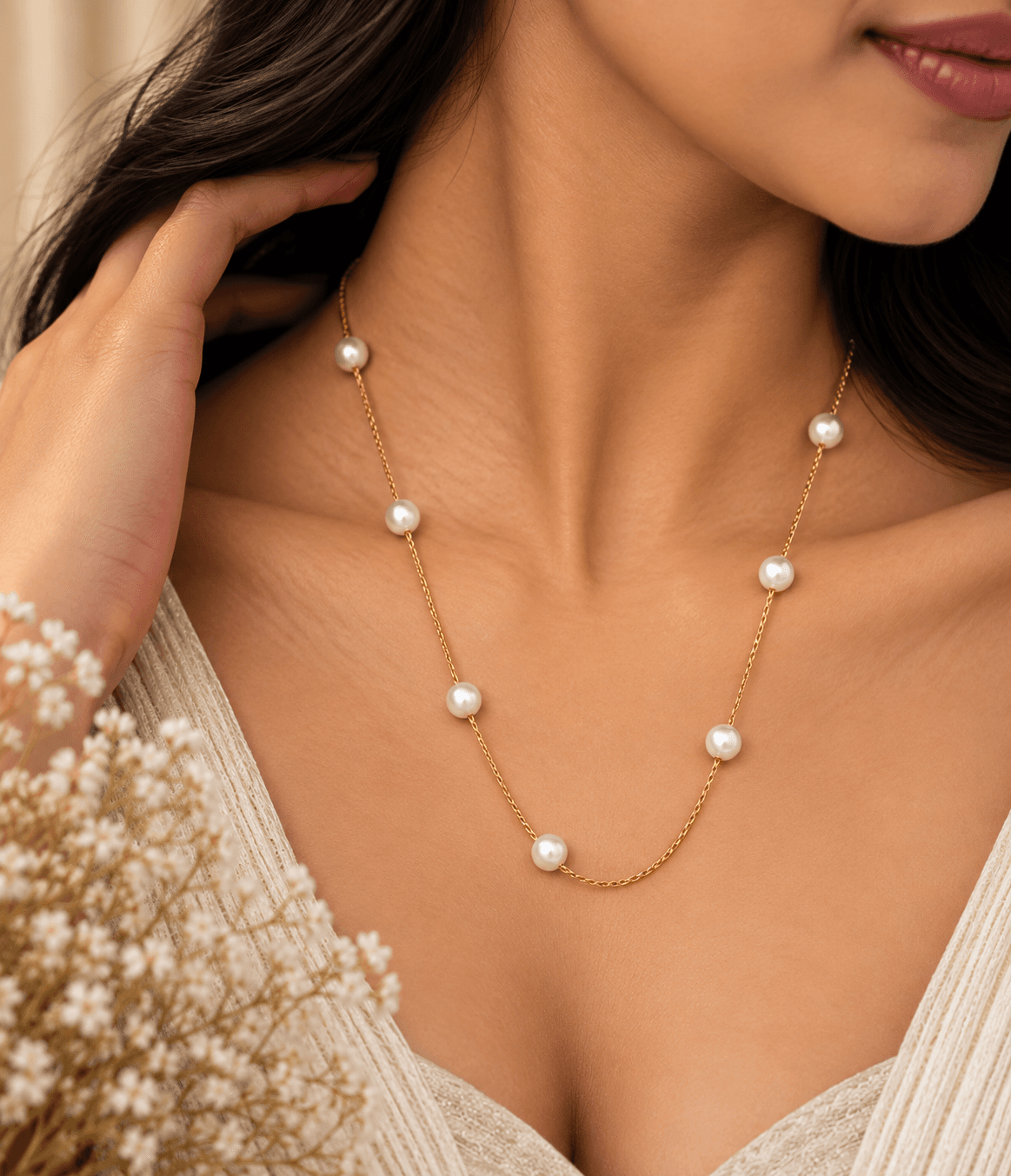 Luna Pearl Station Necklace. view 2
