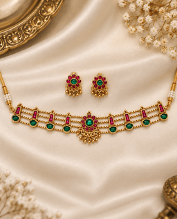Madhavi Ruby Emerald Choker Set thumbnail 1