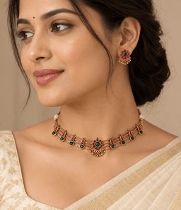 Madhavi Ruby Emerald Choker Set thumbnail 2