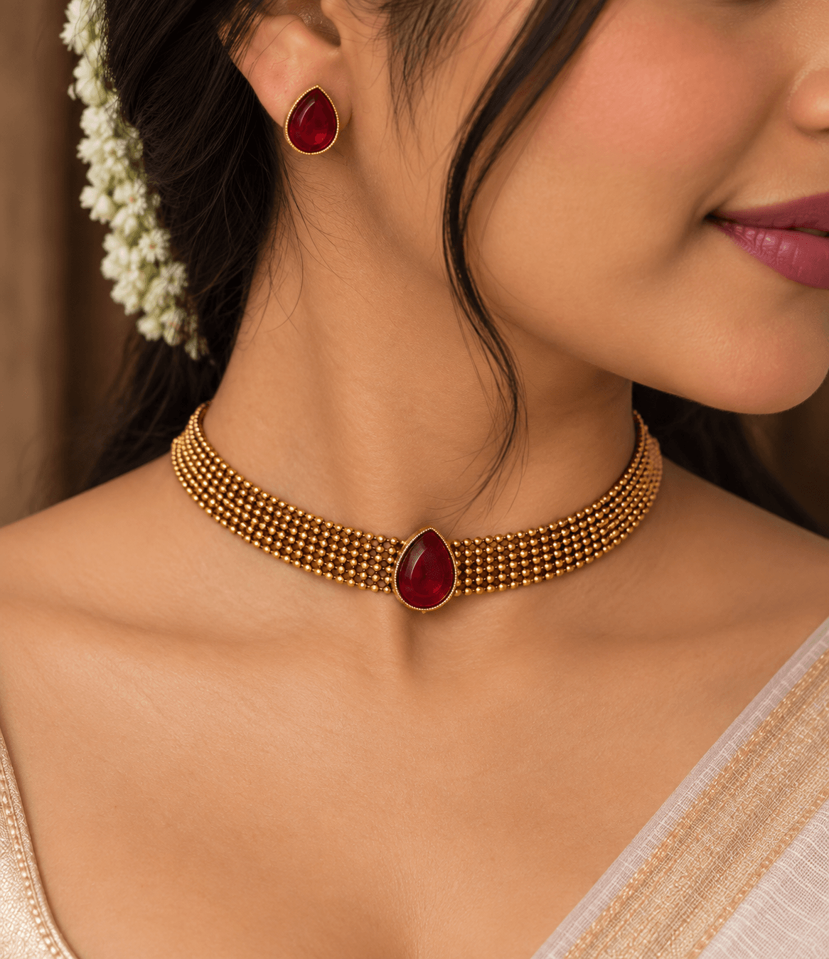 Ruby Maharani Choker Set view 2
