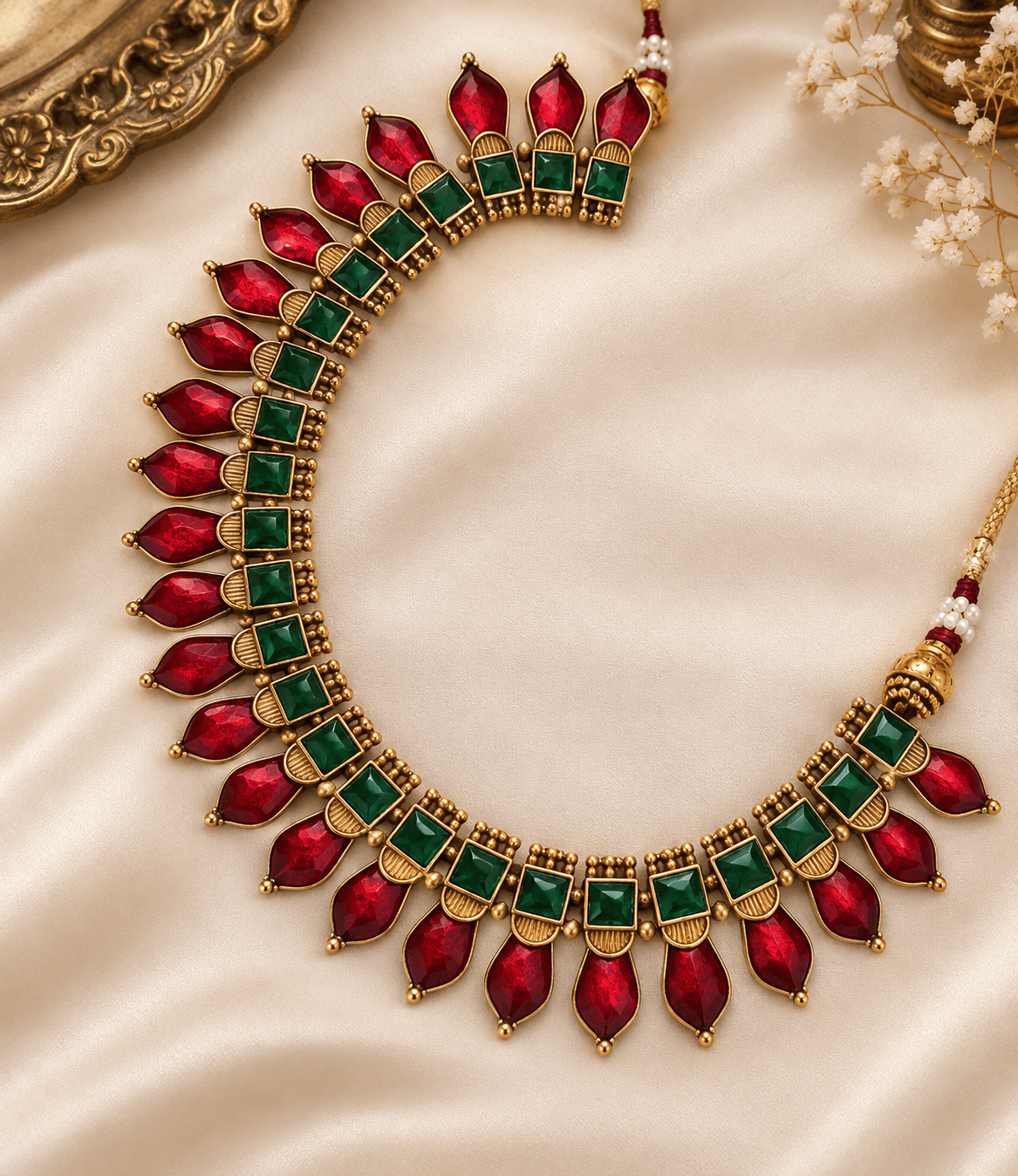 Aaradhya Red & Green Heritage Necklace