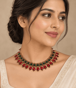 Aaradhya Red & Green Heritage Necklace thumbnail 2