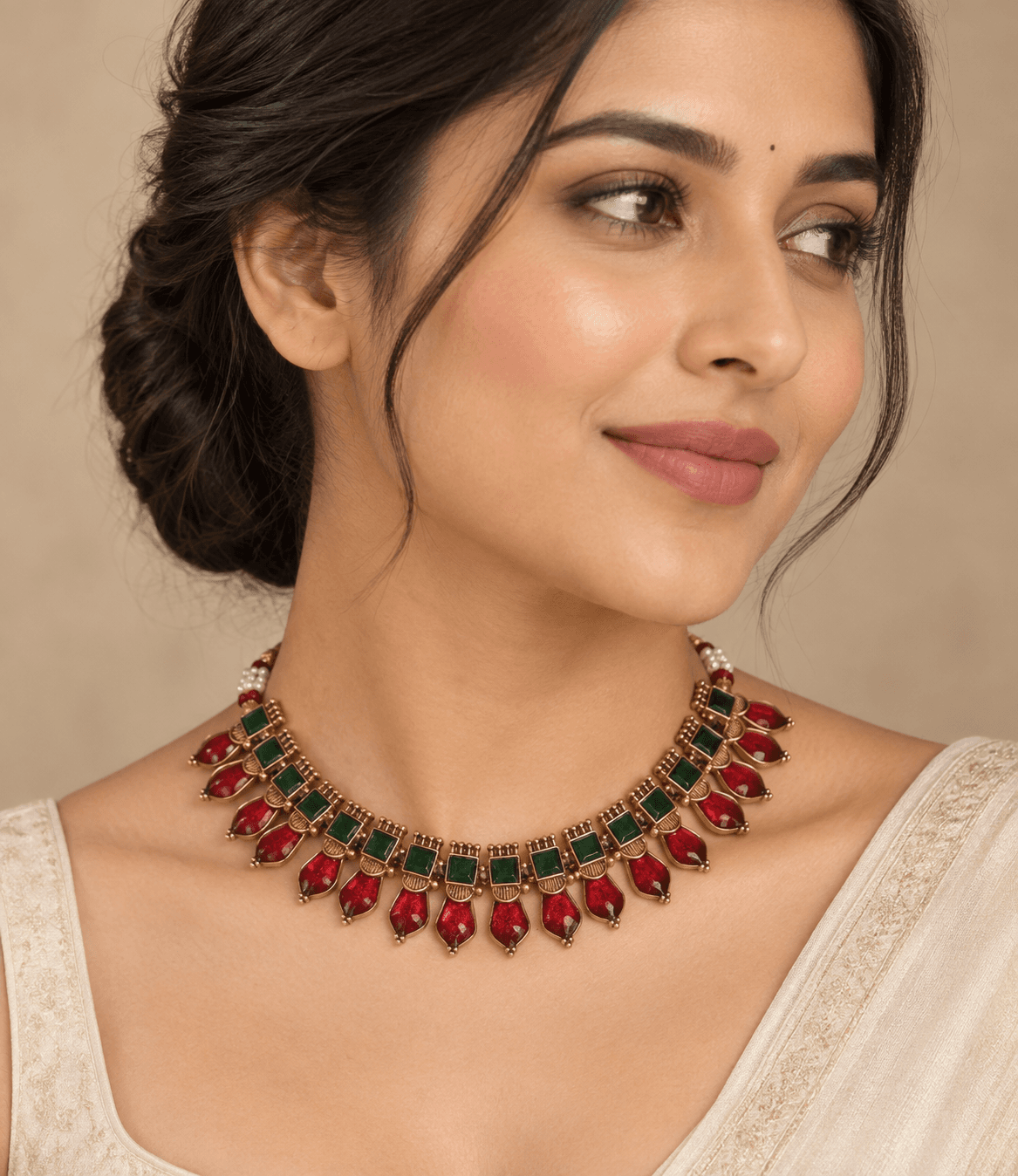 Aaradhya Red & Green Heritage Necklace view 2