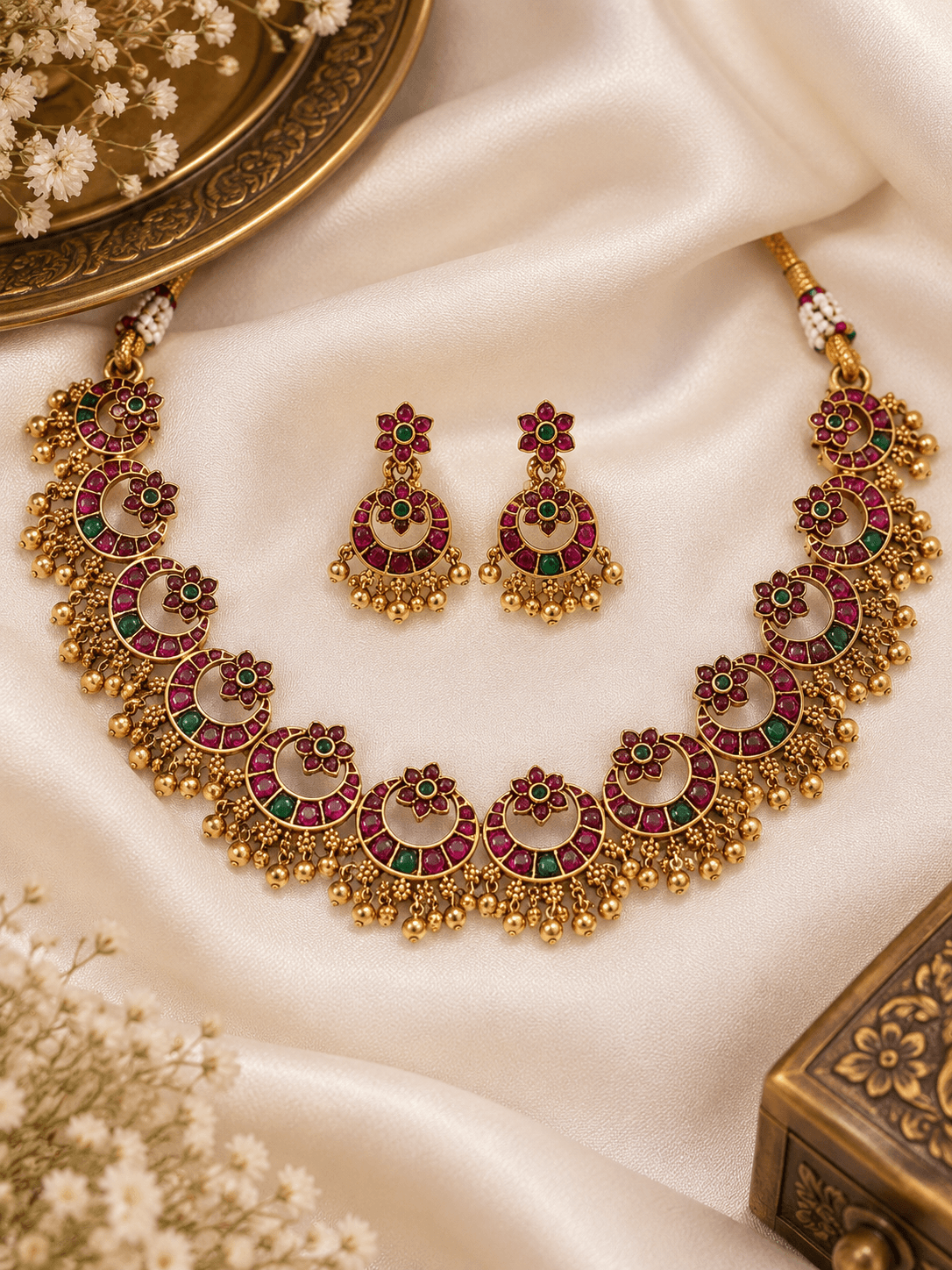 Rithvika Ruby Emerald Necklace Set