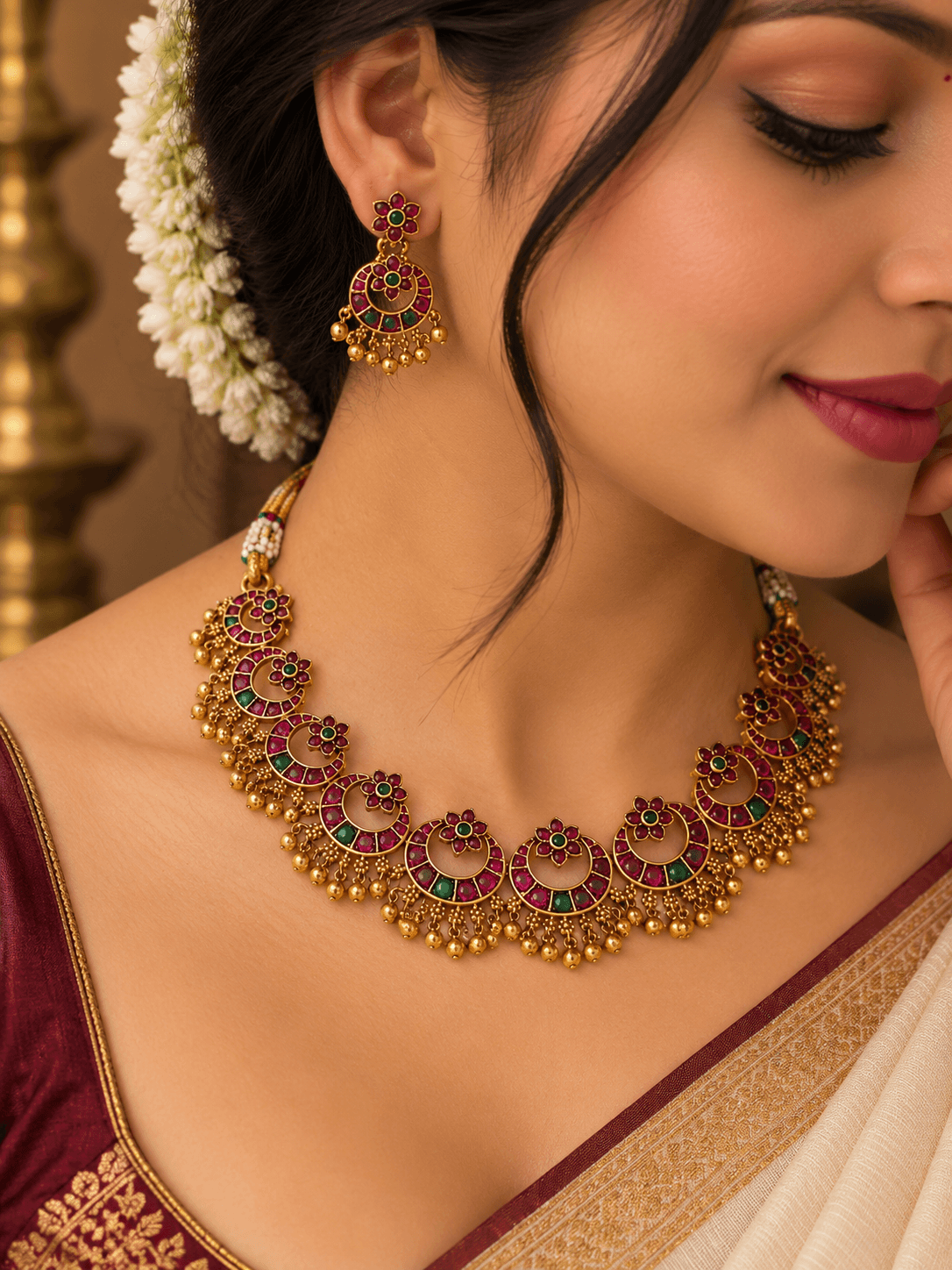 Rithvika Ruby Emerald Necklace Set view 2