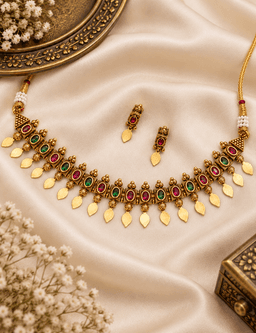 Ranjini Ruby Emerald Necklace Set thumbnail 1