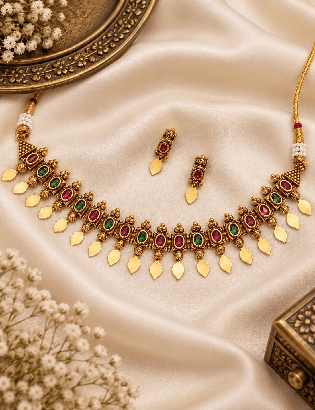 Ranjini Ruby Emerald Necklace Set