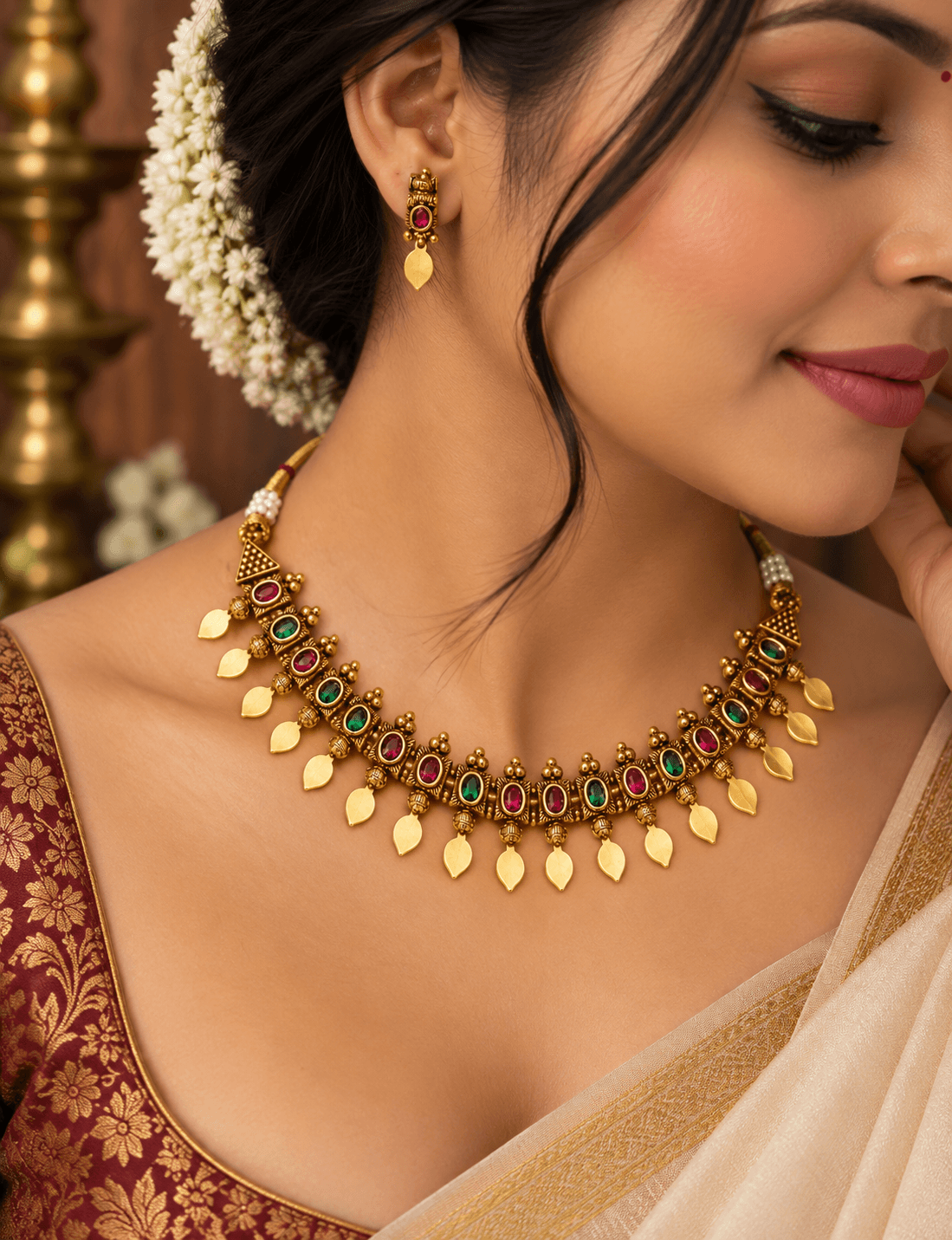 Ranjini Ruby Emerald Necklace Set view 2