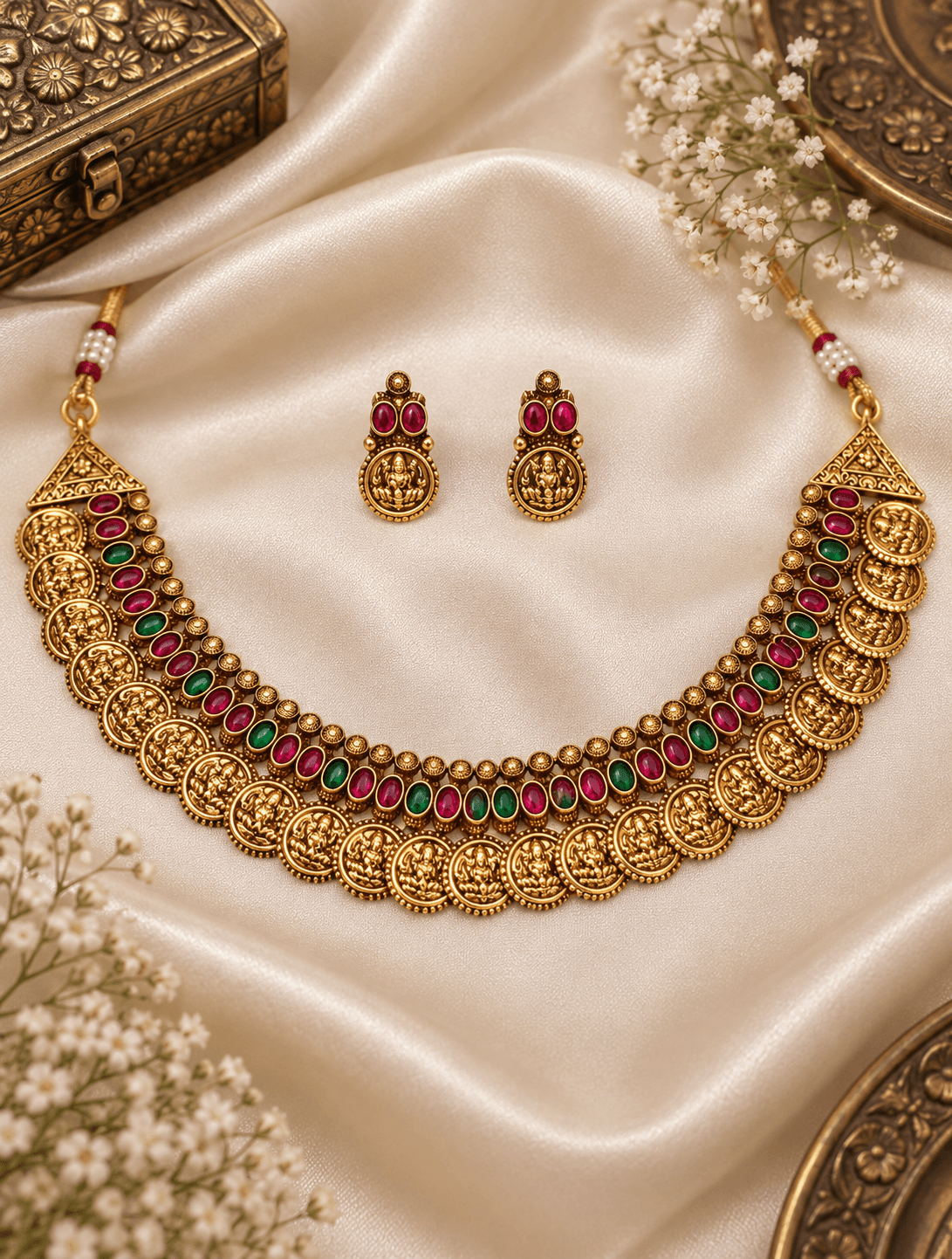 Samrajni Temple Coin Necklace Set