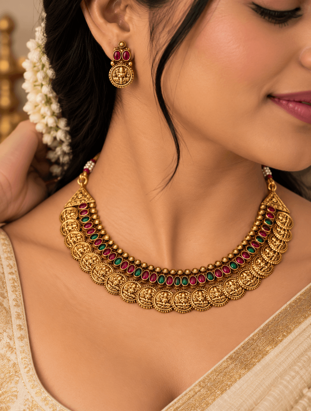Samrajni Temple Coin Necklace Set view 2