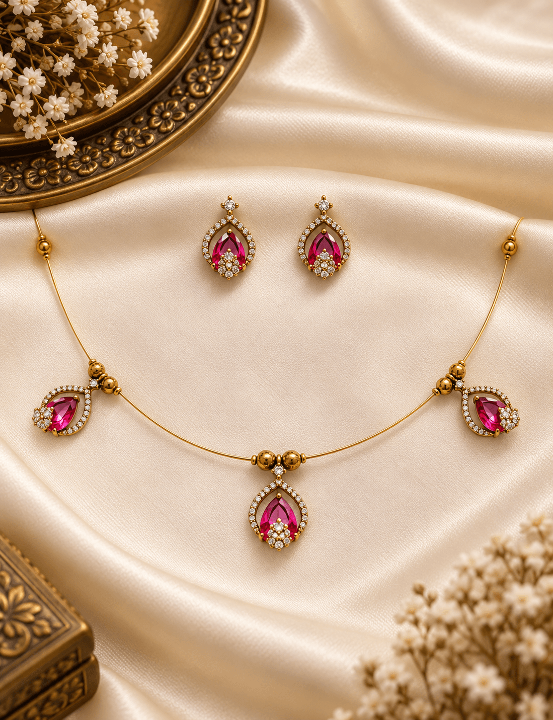 Roselle Ruby Drop Necklace Set