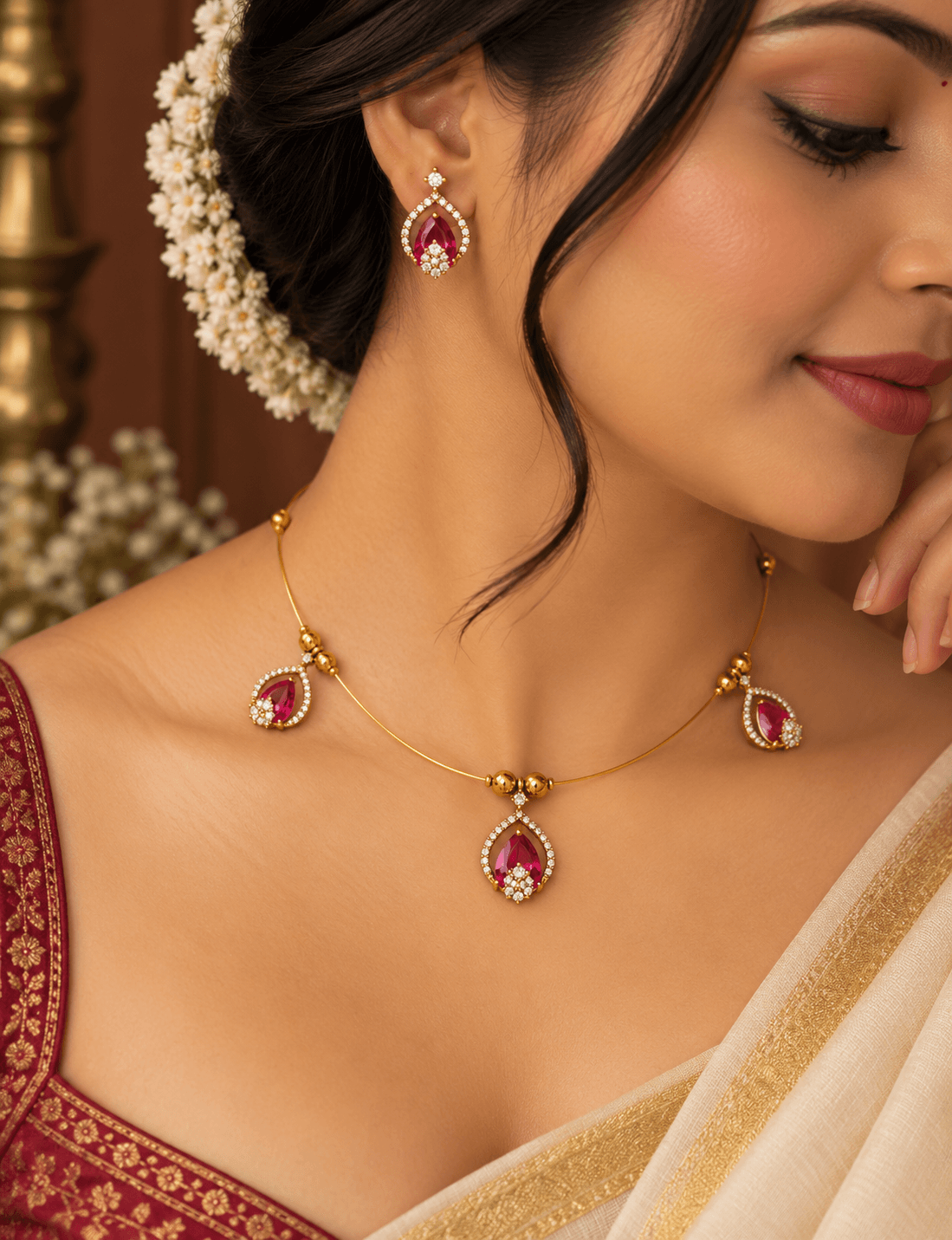 Roselle Ruby Drop Necklace Set view 2