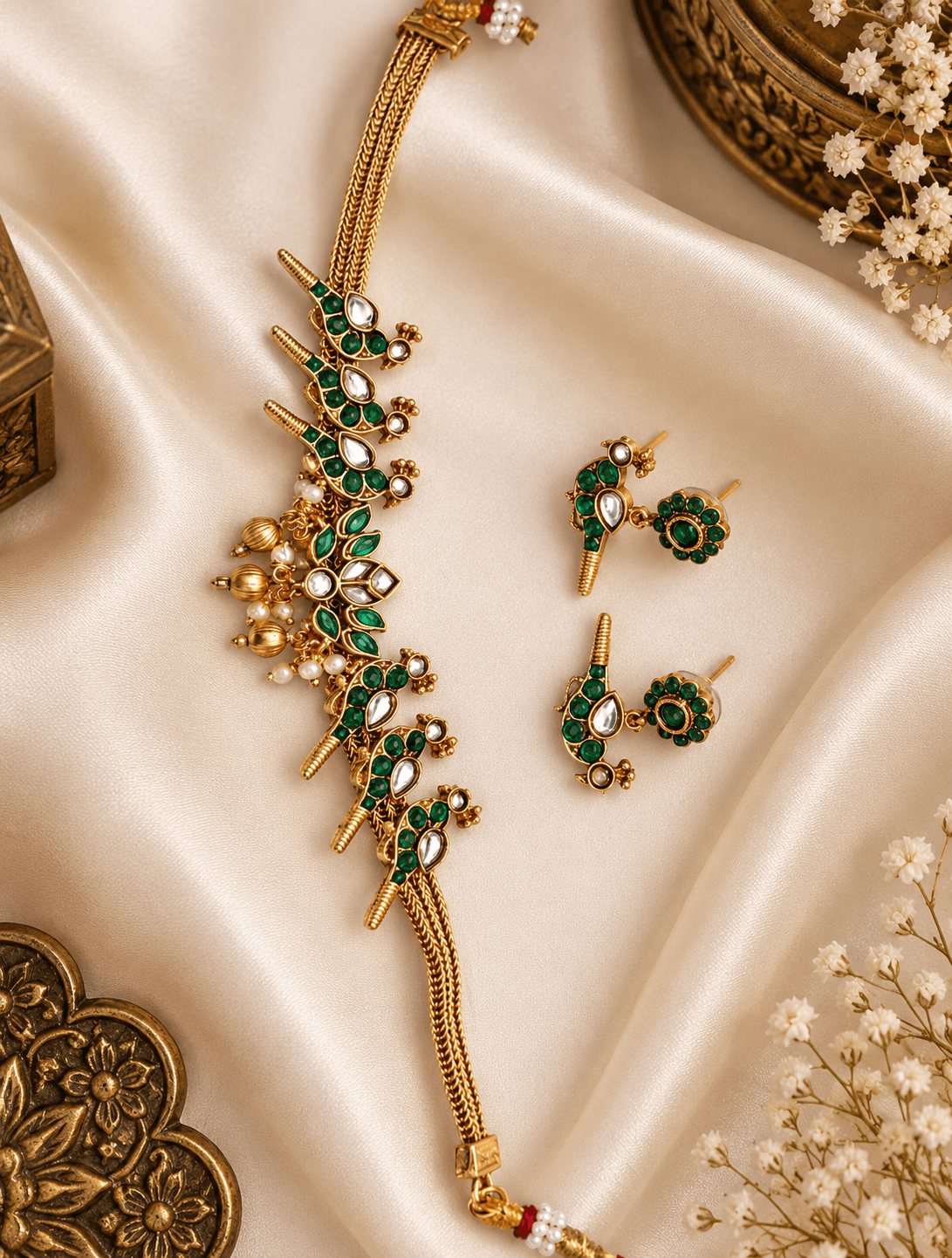 Mayurika Emerald Necklace Set