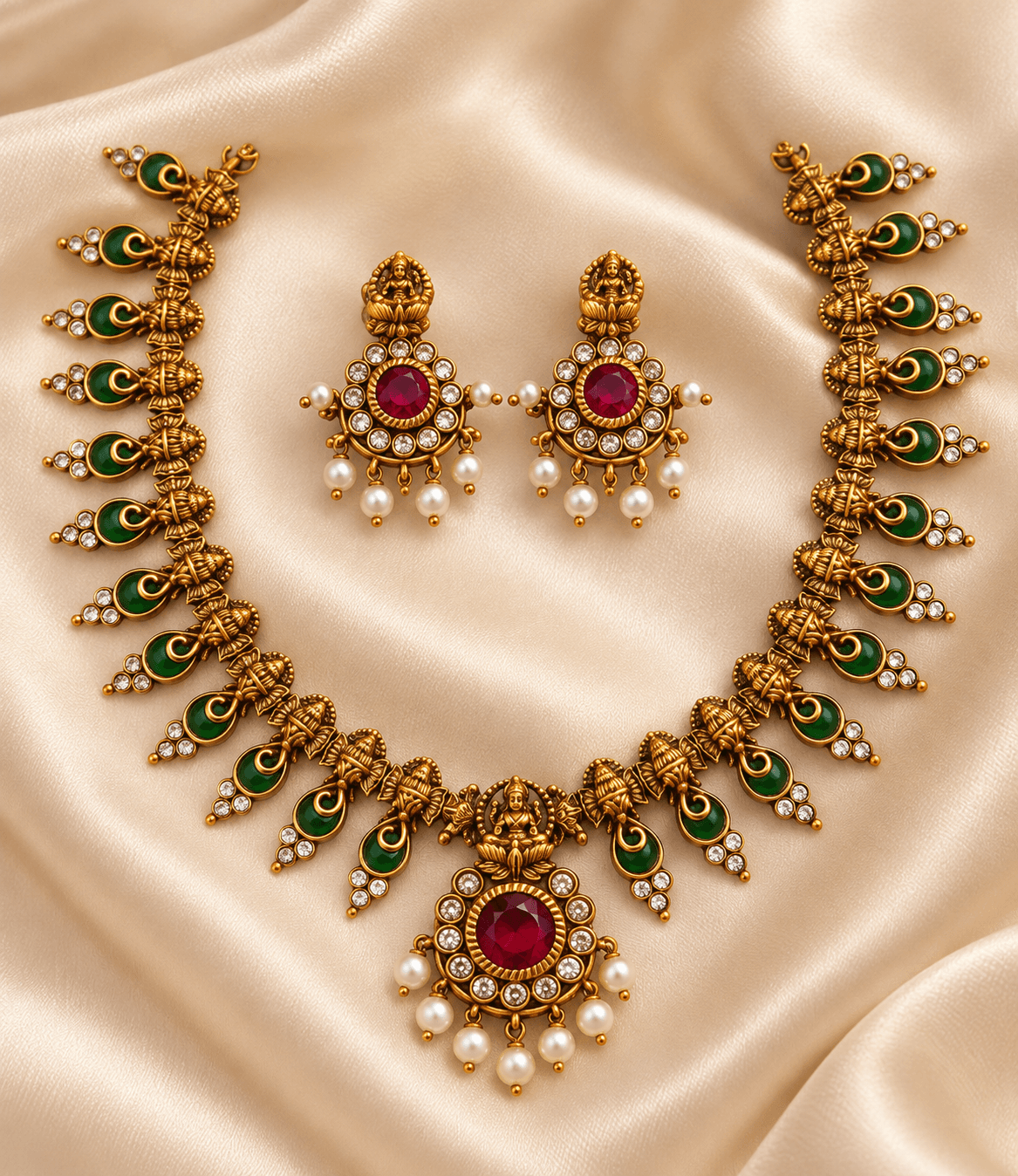 Rajeshwari Ruby Temple Necklace Set