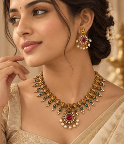 Rajeshwari Ruby Temple Necklace Set thumbnail 2