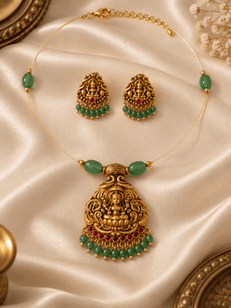 Lakshmika Emerald Temple Pendant Set thumbnail 1