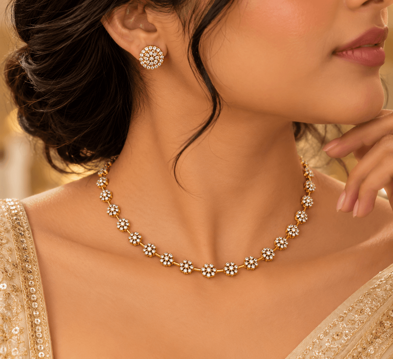 Elara Diamond Blossom Necklace Set view 2