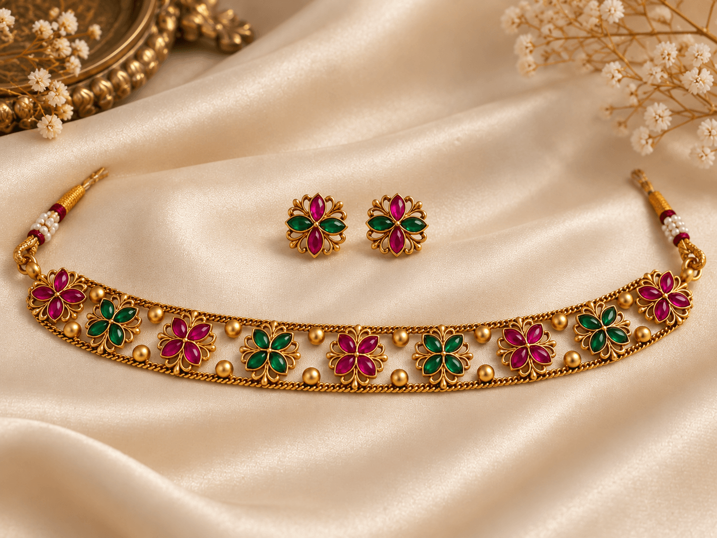 Pushpika Ruby Emerald Choker Set