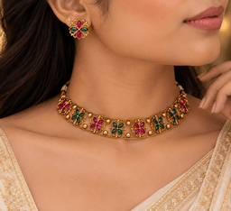 Pushpika Ruby Emerald Choker Set thumbnail 2