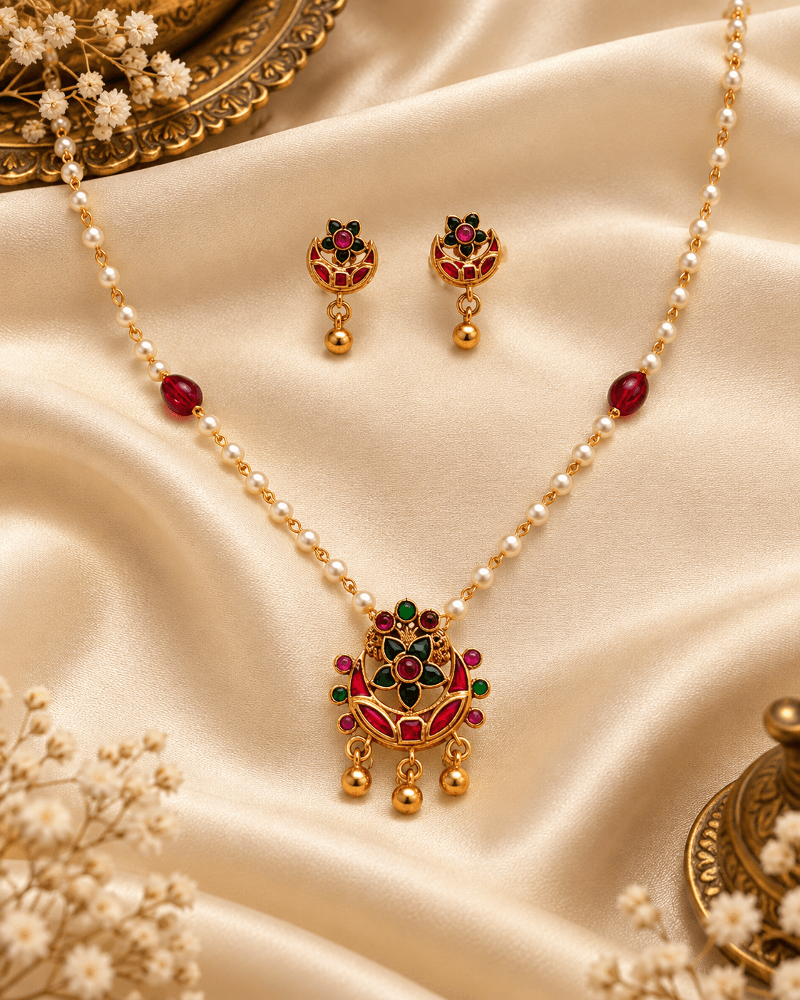 Ratna Pushpa Pearl Necklace Set