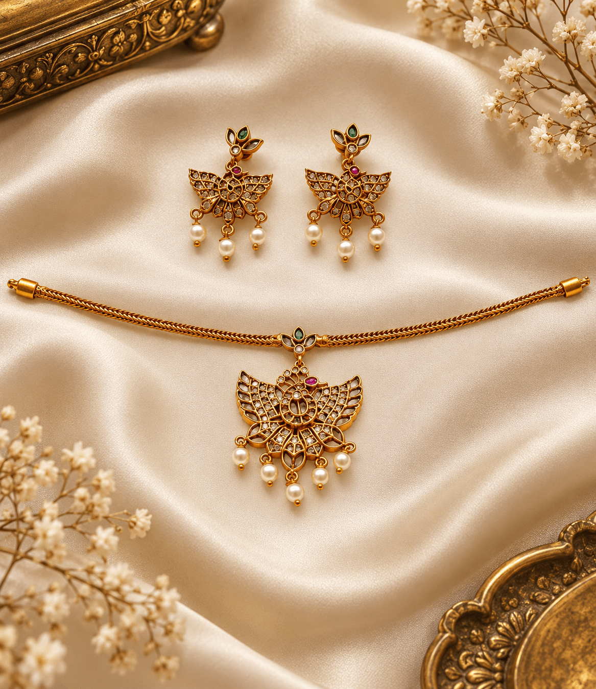 Hamsa Pearl Pendant Set