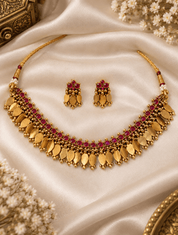Tharika Ruby Leaf Necklace Set thumbnail 1