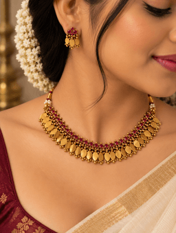 Tharika Ruby Leaf Necklace Set thumbnail 2