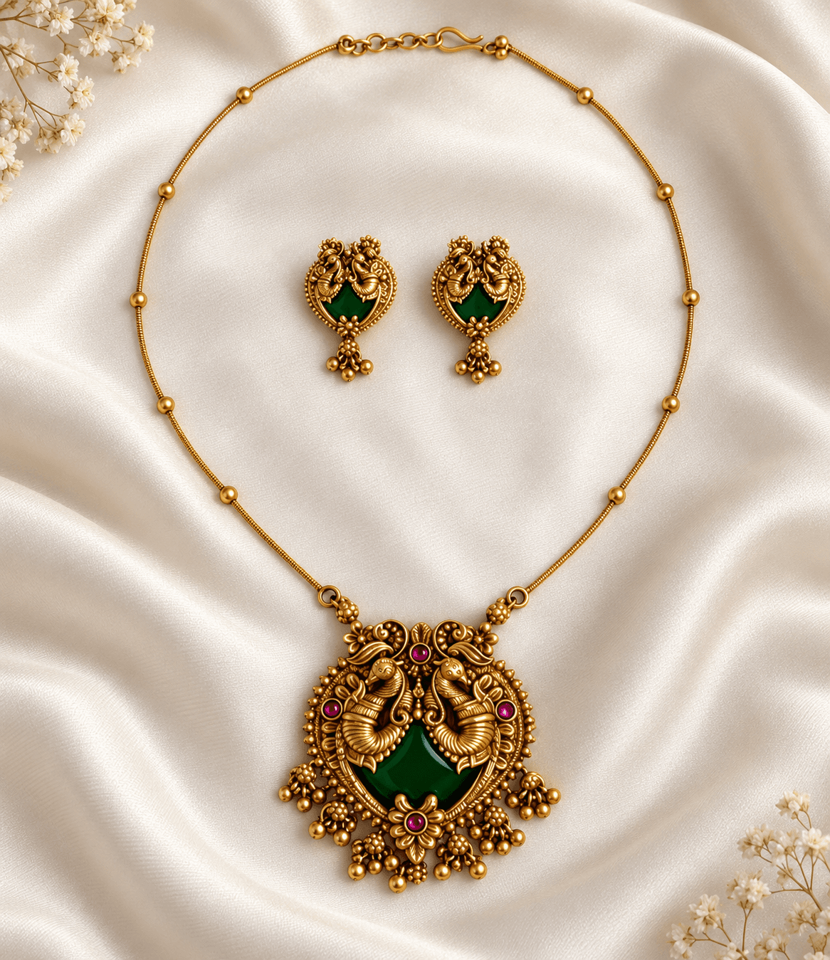 Mayurika Green Peacock Necklace Set