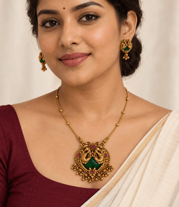 Mayurika Green Peacock Necklace Set thumbnail 2