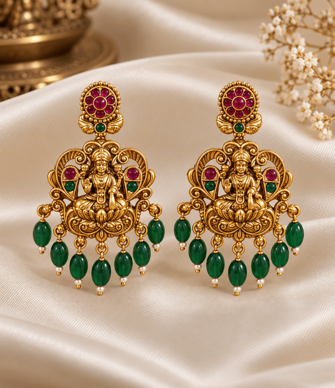 Padmavati Emerald Temple Earrings