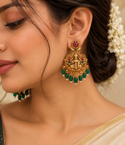 Padmavati Emerald Temple Earrings thumbnail 2