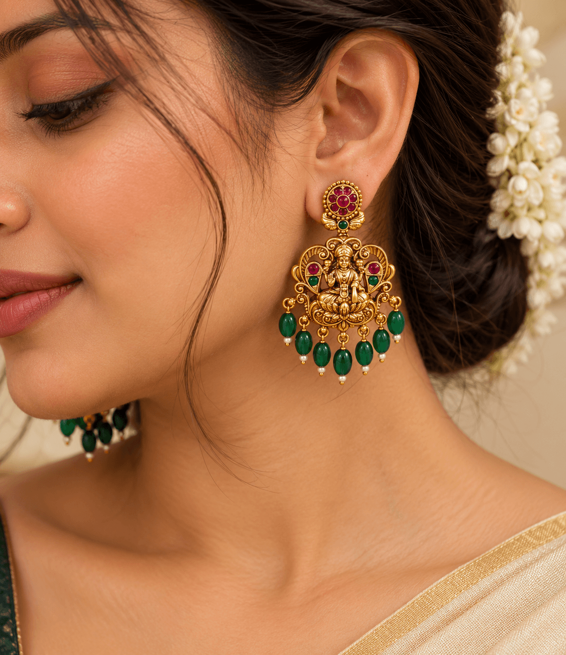 Padmavati Emerald Temple Earrings view 2