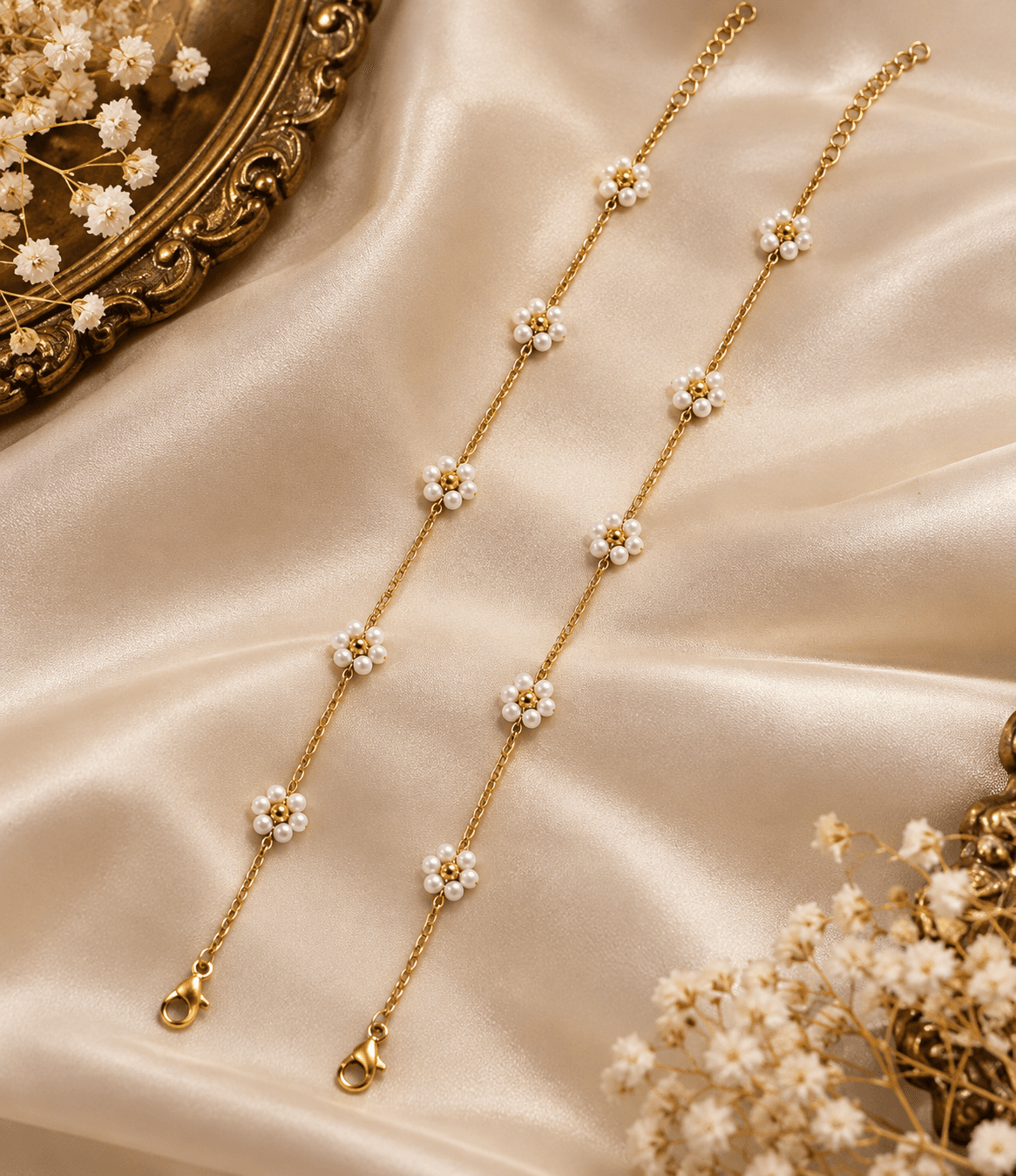 Pearl Blossom Anklet Pair
