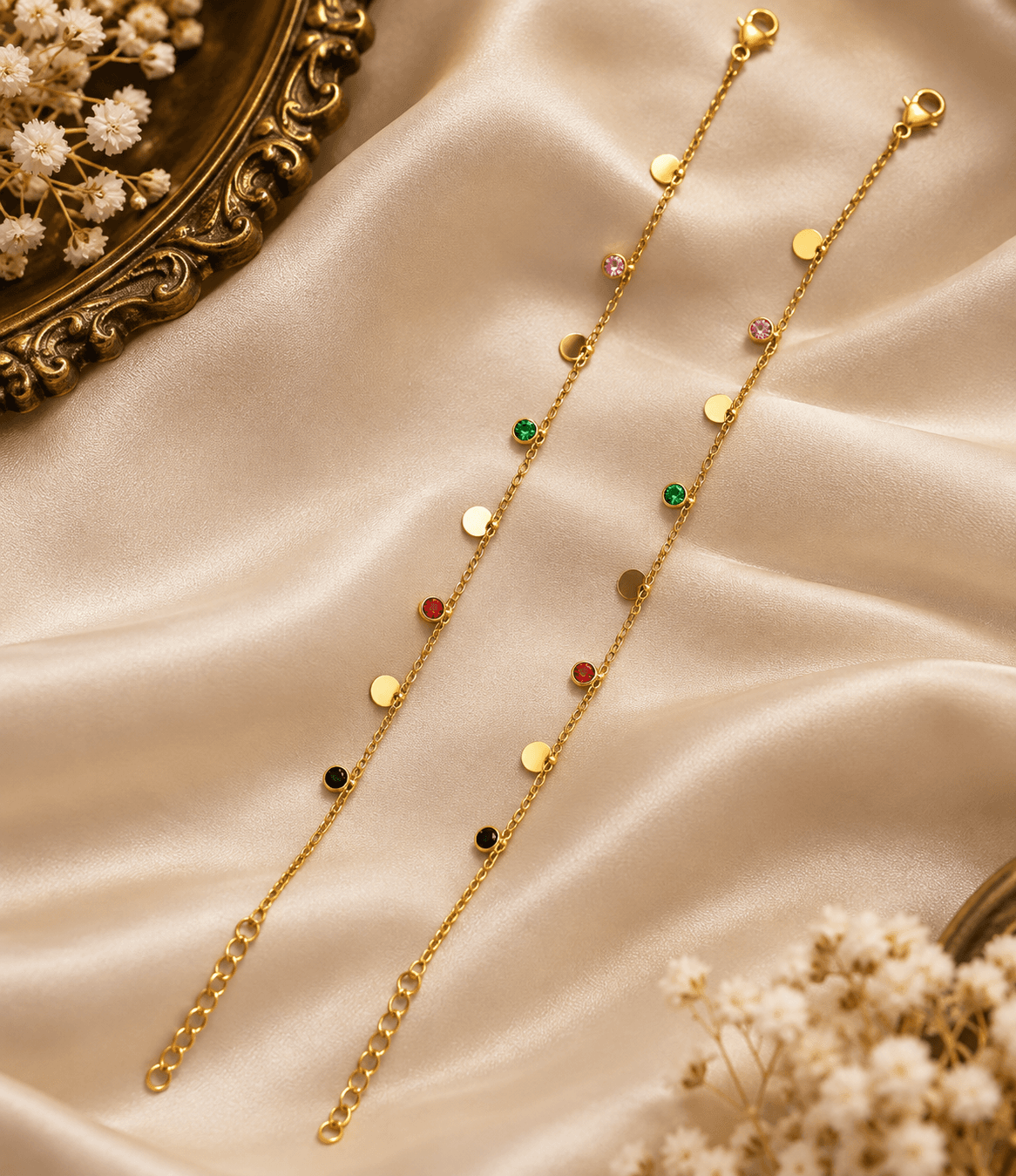 Charmora Multicolor Anklet Pair